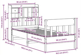 Σκελετός Κρεβ. Χωρίς Στρώμα Καφέ Κεριού 90x190 εκ Μασίφ Πεύκο - Καφέ