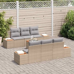 vidaXL Σετ Καναπέ Κήπου με μαξιλάρι 7 pcs Μπεζ Πολυ ράταν