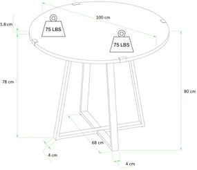 Τραπέζι Rubes Megapap χρώμα καρυδί - ανθρακί 100x100x78εκ.
