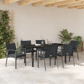 vidaXL Σετ κήπου 7 τεμαχίων  με μαξιλάρια Μαύρο Πολυ ράτάν