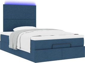 vidaXL Οθωμανικό κρεβάτι με στρώμα &amp; LEDs Μπλε 120x190cm ύφασμα