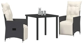 vidaXL Σέτ φαγητού για κήπο με μαξιλάρι 3 pcs Μαύρο Πολυ ράταν