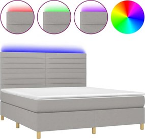 vidaXL Κρεβάτι Boxspring με Στρώμα &amp; LED Αν.Γκρι 180x200εκ. Υφασμάτινο