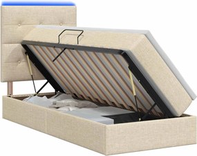 vidaXL LED Κρεβάτι αποθήκευσης με στρώμα Κρεμ 100 x 200 cm Ύφασμα