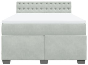 Κρεβάτι Boxspring με Στρώμα Ανοιχτό Γκρι 160x200 εκ. Βελούδινο - Γκρι