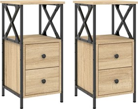 vidaXL Κομοδίνα 2 τεμ. Sonoma Δρυς 34x35,5x70 εκ. Επεξεργασμένο Ξύλο