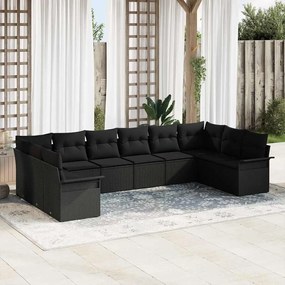 vidaXL Σετ Καναπέ Κήπου με μαξιλάρι 10 pcs Μαύρο Πολυ ράταν