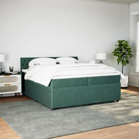 vidaXL Κρεβάτι Boxspring με Στρώμα Σκούρο Πράσινο 200x200εκ. Βελούδινο