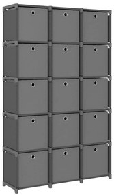 vidaXL Ραφιέρα με 15 Κύβους &amp; Κουτιά Γκρι 103x30x175,5 εκ. Υφασμάτινη