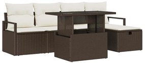 vidaXL Σετ Καναπέ Κήπου με μαξιλάρι 6 pcs Καφέ Πολυ ράταν