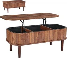VEVOR 1000 mm Lift Top Coffee Table Fluted Oval Table Hidden Compartment Walnut