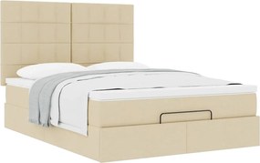 vidaXL Οθωμανικό κρεβάτι με στρώμα Cream 140x190cm ύφασμα