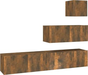 vidaXL Σετ Επίπλων Τηλεόρασης 4 Τεμαχίων Καπνιστή δρυς Επεξ. Ξύλο