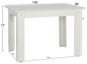 ΤΡΑΠΕΖΙ ΚΟΥΖΙΝΑΣ KELVIN 140x80x77Υεκ. ΛΕΥΚΟ HM2429.03 (1 Τεμμάχια)