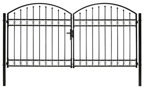 vidaXL Καγκελόπορτα Διπλή με Αψιδωτή Κορυφή Μαύρη 300x125 εκ. Ατσάλινη