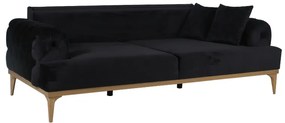 Καναπές τριθέσιος HARLEY με καπιτονέ μπράτσα και μαξιλάρια πλάτης, ύφασμα MIKRO 10 και ξύλινα πόδια - Βελούδο - 783-5502