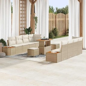 vidaXL Σετ Καναπέ Κήπου με μαξιλάρι 11 pcs Μπεζ Πολυ ράταν