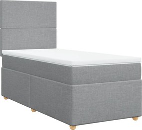 vidaXL Κρεβάτι Boxspring με Στρώμα Ανοιχτό Γκρι 90x200 εκ. Υφασμάτινο