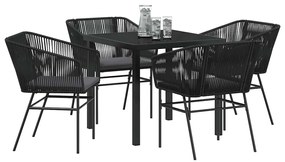 vidaXL Σέτ φαγητού για κήπο 5 pcs Μαύρο Πολυ ράταν