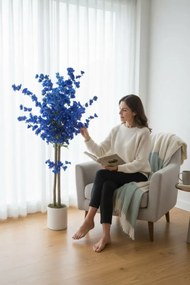 Stewehome Τεχνητό δέντρο bahardali σε λευκή γλάστρα με μπλε φύλλα