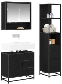 vidaXL Σετ Επίπλων Μπάνιου με ράφι 3 pcs Μαύρη Οξυά Επεξεργασμένο ξύλο