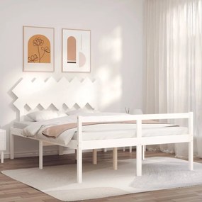 Πλαίσιο Κρεβατιού με Κεφαλάρι Λευκό 140x200 εκ. Μασίφ Ξύλο