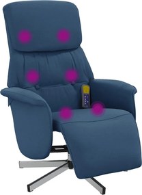 vidaXL Πολυθρόνα Μασάζ Ανακλινόμενη με Υποπόδιο Μπλε Υφασμάτινη