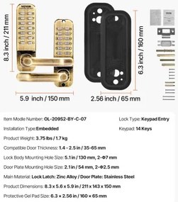 VEVOR Mechanical Keyless Entry Door Lock 14 Key Mechanical Door Lock Waterproof
