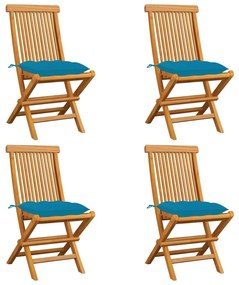 Καρέκλες Κήπου 4 τεμ. από Μασίφ Ξύλο Teak με Γαλάζια Μαξιλάρια - Μπλε