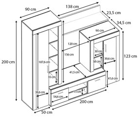 Σύνθεση TV μελαμίνης Dexter Megapap χρώμα γκρι oak - dark atelier 300x40x200εκ. - GP035-0013,1