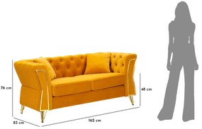 Διθέσιος Καναπές με Μαξιλάρια Μουσταρδί EMY Μουσταρδί και Χρυσό 83x162x76