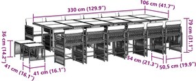 vidaXL Σετ Τραπεζαρίας Κήπου 17 τεμ Καφέ από Συνθ. Ρατάν με Μαξιλάρια