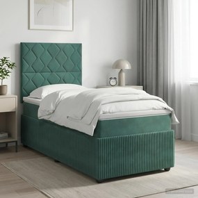 vidaXL Κρεβάτι box spring με στρώμα Σκούρο Πράσινο 80 x 200 cm Βελούδο