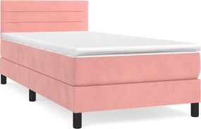 vidaXL Κρεβάτι Boxspring με Στρώμα Ροζ 90x190 εκ. Βελούδινο