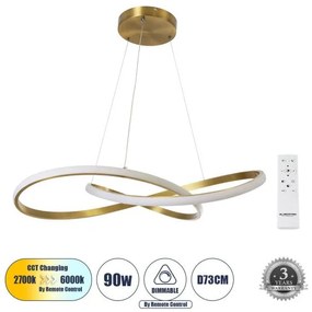 DEXTER 60916 Κρεμαστό Φωτιστικό Οροφής Design LED CCT 90W 10080lm 300° AC 220-240V-Εναλλαγή Φωτισμού μέσω Τηλεχειρι Globostar 60916 Χρυσό