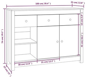 Συρταριέρα Λευκή 100x35x74 εκ. από Μασίφ Ξύλο Πεύκου - Λευκό