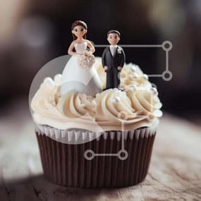 Intra Συλλεκτικό Ξύλινο Παζλ Plywood  4mm - Cupcake γάμου με ειδώλια νύφης και γαμπρού Σε Ξύλινο Κουτί - Διαστάσεις: 10x10 cm – 25 κομμάτια
