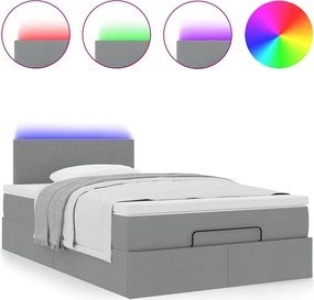 vidaXL Οθωμανικό κρεβάτι με στρώμα &amp; LEDs Ανοιχτό γκρι Ύφασμα