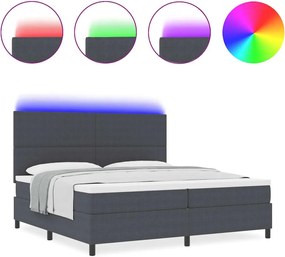 vidaXL LED Κρεβάτι με βάθρο Σκούρο Γκρι και Λευκό 200 x 200 cm