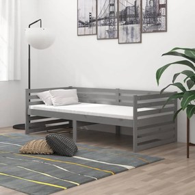 vidaXL Καναπές Κρεβάτι με Στρώμα 90 x 200 εκ. Γκρι Μασίφ Ξύλο Πεύκου