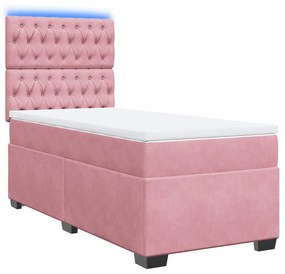 vidaXL Κρεβάτι Boxspring με Στρώμα Ροζ 100x200 εκ. Βελούδινο