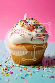 Intra Συλλεκτικό Ξύλινο Παζλ Plywood  4mm - Πολύχρωμο cupcake με ψεκασμούς Σε Ξύλινο Κουτί - Διαστάσεις: 10x10 cm – 25 κομμάτια