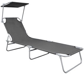 vidaXL Ξαπλώστρα Πτυσσόμενη Γκρι Αλουμινίου με Σκίαστρο
