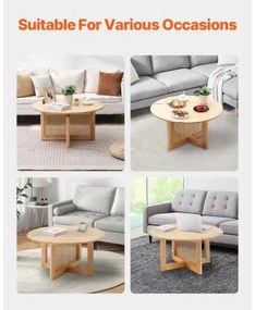 VEVOR Rattan Coffee Table Round Wood Coffee Table Single Tier for Living Room