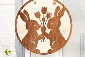 Σετ των 2 Intra απο ξύλο plywood Χρώμα wenge 3mm-4mm πάχος - Πασχαλινή στρογγυλή πινακίδα I Πασχαλινή κρεμάστρα πόρτας Δίασταση 15x15 cm INTRAFABR-96218284