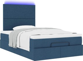vidaXL Οθωμανικό κρεβάτι με στρώμα &amp; LEDs Μπλε 120x200 cm Ύφασμα