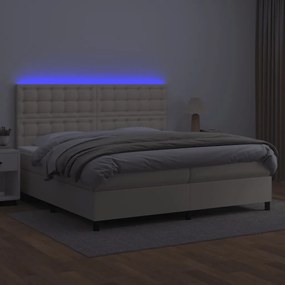 vidaXL Κρεβάτι Boxspring με Στρώμα & LED Κρεμ 200x200 εκ. Συνθ. Δέρμα
