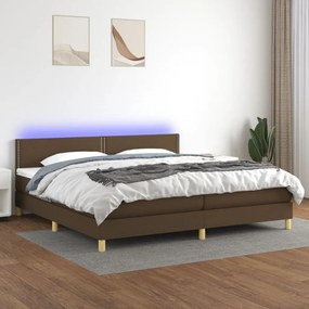 Κρεβάτι Boxspring με Στρώμα &amp; LED Σκ.Καφέ 200x200 εκ Υφασμάτινο - Καφέ