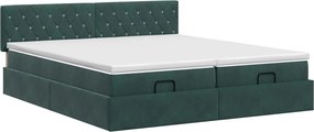 vidaXL Κρεβάτι Ottoman με στρώμα 2 pcs Σκούρο Πράσινο Βελούδο