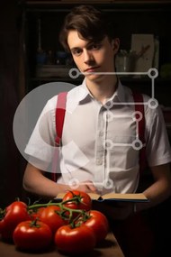 Σετ των 2 Intra Συλλεκτικό Ξύλινο Παζλ Plywood  4mm - Άνθρωπος με ντομάτες και λαχανικά Σε Ξύλινο Κουτί - Διαστάσεις: 10x10 cm – 25 κομμάτια